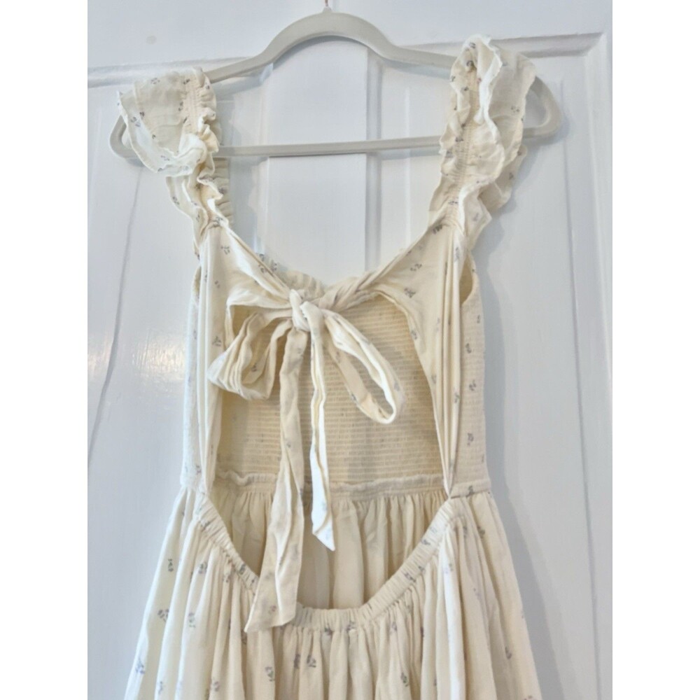 American Eagle Midi Long Dress Ivory Ruffle Smocked Floral Tiered Cottage SMALL - Picture 7 of 14